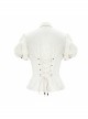 White Cotton Linen Short Bubble Sleeve Back Lace-Up Punk Blouse