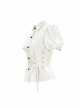 White Cotton Linen Short Bubble Sleeve Back Lace-Up Punk Blouse
