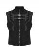 Black Stand Up Collar Wide Shoulders Three Dimensional Armor On The Front With Grid Squares Punk Style Flying Edge Slim Vest
