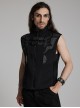 Black Stand Up Collar Wide Shoulders Three Dimensional Armor On The Front With Grid Squares Punk Style Flying Edge Slim Vest
