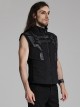 Black Stand Up Collar Wide Shoulders Three Dimensional Armor On The Front With Grid Squares Punk Style Flying Edge Slim Vest