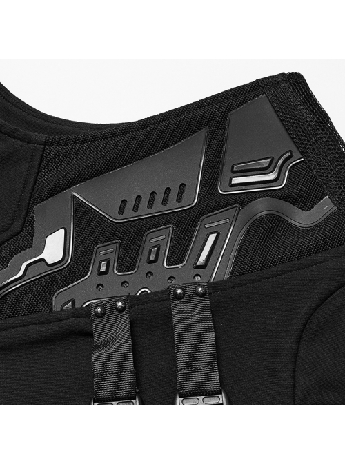 Black Stand Up Collar Wide Shoulders Three Dimensional Armor On The Front With Grid Squares Punk Style Flying Edge Slim Vest