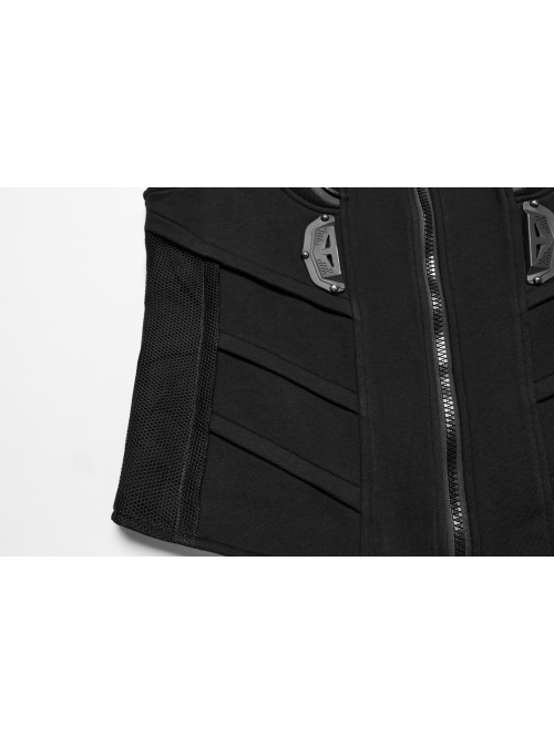 Black Stand Up Collar Wide Shoulders Three Dimensional Armor On The Front With Grid Squares Punk Style Flying Edge Slim Vest