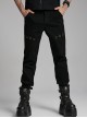 Handsome Black Versatile Stretch Twill Retro Woven Side Metal Eyelet Decorated Punk Style Trousers
