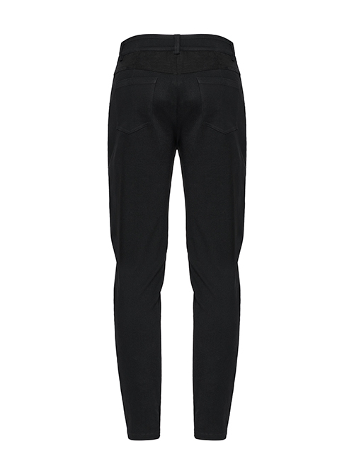 Handsome Black Versatile Stretch Twill Retro Woven Side Metal Eyelet Decorated Punk Style Trousers