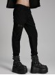 Handsome Black Versatile Stretch Twill Retro Woven Side Metal Eyelet Decorated Punk Style Trousers