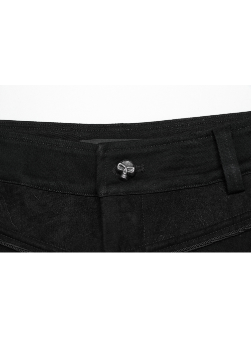 Handsome Black Versatile Stretch Twill Retro Woven Side Metal Eyelet Decorated Punk Style Trousers
