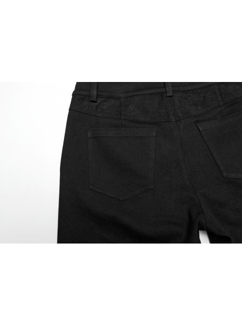 Handsome Black Versatile Stretch Twill Retro Woven Side Metal Eyelet Decorated Punk Style Trousers