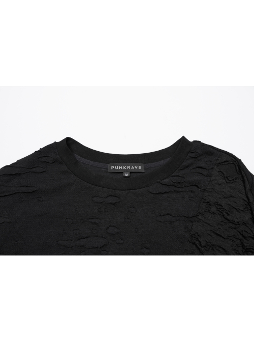 Black Decadent Loose Elastic Ripped Knitted Gothic Style Long Sleeved T-Shirt