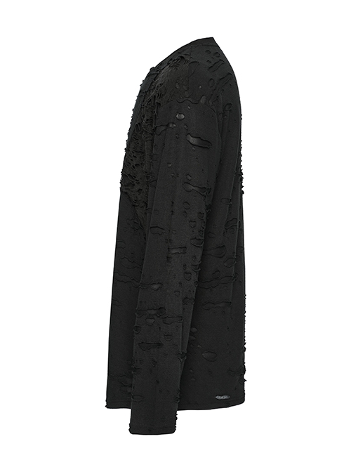 Black Decadent Loose Elastic Ripped Knitted Gothic Style Long Sleeved T-Shirt