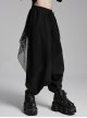Personalized Irregular Black Stretch Knitted Splicing Diamond Mesh With Zipper Embellishment Punk Style Crotch Pants