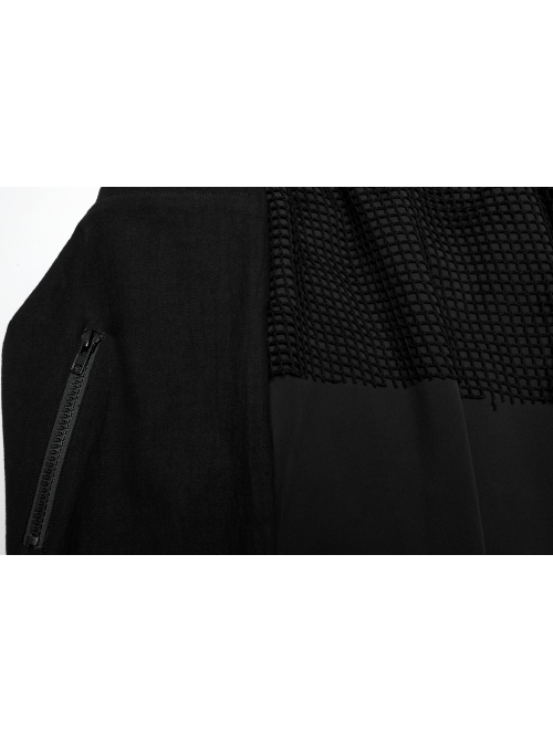 Personalized Irregular Black Stretch Knitted Splicing Diamond Mesh With Zipper Embellishment Punk Style Crotch Pants