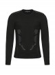 Black Personalized Stretch Knitted Front Panel Armor With Shiny Ribbon Embellishment Punk Style Long Sleeve T-Shirt