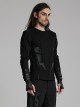 Black Personalized Stretch Knitted Front Panel Armor With Shiny Ribbon Embellishment Punk Style Long Sleeve T-Shirt
