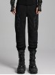Black Simple Stretch Twill Woven Side Three Dimensional Black Rubber Patch Decorated Punk Style Rough Trousers