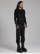 Black Simple Stretch Twill Woven Side Three Dimensional Black Rubber Patch Decorated Punk Style Rough Trousers