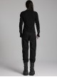 Black Simple Stretch Twill Woven Side Three Dimensional Black Rubber Patch Decorated Punk Style Rough Trousers