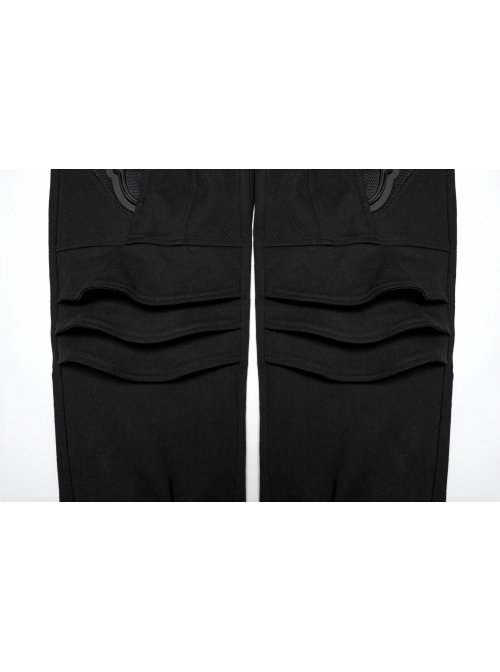 Black Simple Stretch Twill Woven Side Three Dimensional Black Rubber Patch Decorated Punk Style Rough Trousers
