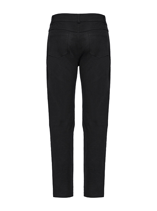 Black Simple Stretch Twill Woven Side Three Dimensional Black Rubber Patch Decorated Punk Style Rough Trousers