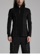 Personalized Black Cashmere Like Knitted Stitching Elastic Fabric Side Eyelets With Drawstring Embellishment Punk Style Stand Up Collar Long Sleeved T-Shirt