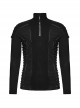 Personalized Black Cashmere Like Knitted Stitching Elastic Fabric Side Eyelets With Drawstring Embellishment Punk Style Stand Up Collar Long Sleeved T-Shirt