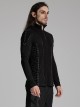 Personalized Black Cashmere Like Knitted Stitching Elastic Fabric Side Eyelets With Drawstring Embellishment Punk Style Stand Up Collar Long Sleeved T-Shirt