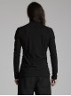 Personalized Black Cashmere Like Knitted Stitching Elastic Fabric Side Eyelets With Drawstring Embellishment Punk Style Stand Up Collar Long Sleeved T-Shirt