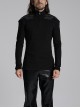 Black Stretch Knit Shoulder Patchwork Three Dimensional Vinyl Applique Decoration Punk Style Long Sleeved T-Shirt