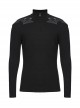 Black Stretch Knit Shoulder Patchwork Three Dimensional Vinyl Applique Decoration Punk Style Long Sleeved T-Shirt
