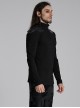 Black Stretch Knit Shoulder Patchwork Three Dimensional Vinyl Applique Decoration Punk Style Long Sleeved T-Shirt