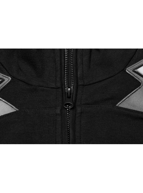 Black Stretch Knit Shoulder Patchwork Three Dimensional Vinyl Applique Decoration Punk Style Long Sleeved T-Shirt