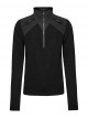Simple Black Functional Stretch Knitted Splicing Grid Woven Front Center Zipper Insert Decoration Punk Style Stand Collar Long Sleeve T-Shirt