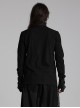 Simple Black Functional Stretch Knitted Splicing Grid Woven Front Center Zipper Insert Decoration Punk Style Stand Collar Long Sleeve T-Shirt