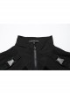 Simple Black Functional Stretch Knitted Splicing Grid Woven Front Center Zipper Insert Decoration Punk Style Stand Collar Long Sleeve T-Shirt
