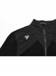 Simple Black Functional Stretch Knitted Splicing Grid Woven Front Center Zipper Insert Decoration Punk Style Stand Collar Long Sleeve T-Shirt