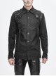 Asymmetrical Shoulder Lace-Up Thick Ribbon Chest Metal Nail Buckle Black Punk Shirt