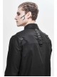 Asymmetrical Shoulder Lace-Up Thick Ribbon Chest Metal Nail Buckle Black Punk Shirt