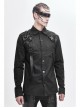 Asymmetrical Shoulder Lace-Up Thick Ribbon Chest Metal Nail Buckle Black Punk Shirt