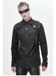 Asymmetrical Shoulder Lace-Up Thick Ribbon Chest Metal Nail Buckle Black Punk Shirt