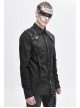 Asymmetrical Shoulder Lace-Up Thick Ribbon Chest Metal Nail Buckle Black Punk Shirt