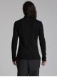 Black Elastic Soft Knitted Shoulder Three-Dimensional Retro Pattern Ribbon Embellishment Punk Style Long-Sleeved Stand Collar T-Shirt