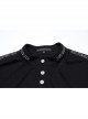 Black Elastic Soft Knitted Shoulder Three-Dimensional Retro Pattern Ribbon Embellishment Punk Style Long-Sleeved Stand Collar T-Shirt