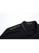 Black Elastic Soft Knitted Shoulder Three-Dimensional Retro Pattern Ribbon Embellishment Punk Style Long-Sleeved Stand Collar T-Shirt