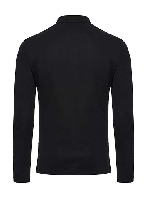 Black Elastic Soft Knitted Shoulder Three-Dimensional Retro Pattern Ribbon Embellishment Punk Style Long-Sleeved Stand Collar T-Shirt
