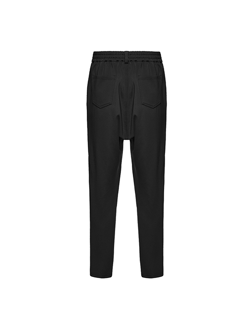 Soft Black Knitted Front And Back Double Pockets Three Dimensional Rivet Embellished Punk Style Trousers