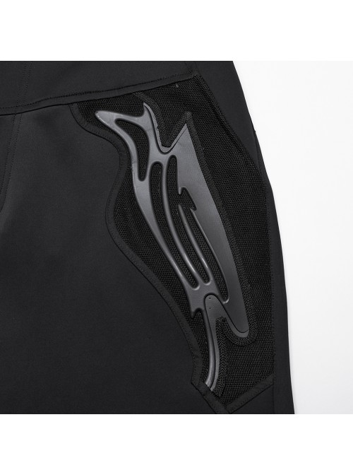 Soft Black Knitted Front And Back Double Pockets Three Dimensional Rivet Embellished Punk Style Trousers
