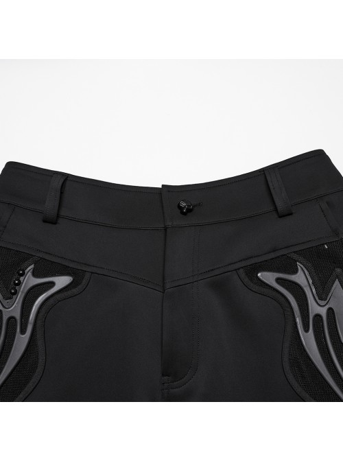 Soft Black Knitted Front And Back Double Pockets Three Dimensional Rivet Embellished Punk Style Trousers