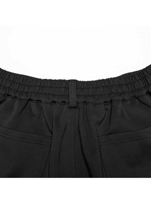 Soft Black Knitted Front And Back Double Pockets Three Dimensional Rivet Embellished Punk Style Trousers