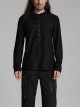 Simple Black Tattered Knitted Front Triangle Button Decorated Punk Style Long Sleeve T-Shirt
