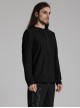Simple Black Tattered Knitted Front Triangle Button Decorated Punk Style Long Sleeve T-Shirt
